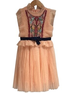 NUBICHONG peach sequin embellished fancy dress - size 100 (approx 4/5)